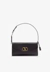 Valentino Devain Leather Shoulder Bag With Metal Vlogo Signature In Black