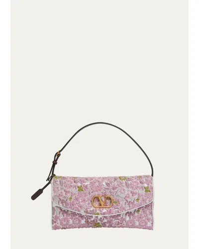 Valentino Garavani Devain Metallic Floral Jacquard Top-handle Bag In Dusty Rose