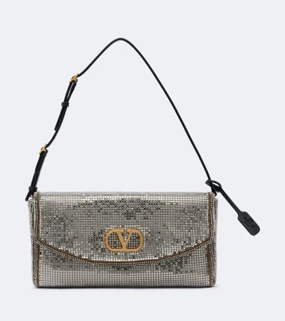 Valentino Garavani Devain Small Chainmail Shoulder Bag In Silver
