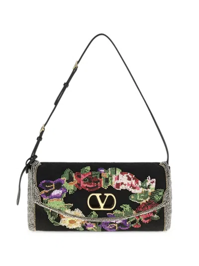 Valentino Garavani Devain Small Embroidered Shoulder Bag In Black