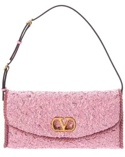 Valentino Garavani Valentino Devain Small Leather-trim Shoulder Bag In Pink