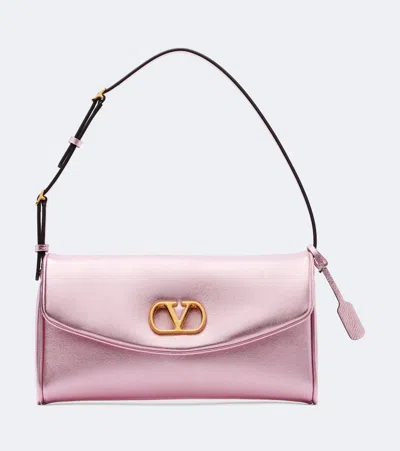 Valentino Garavani Devain Small Metallic Leather Shoulder Bag In Pink