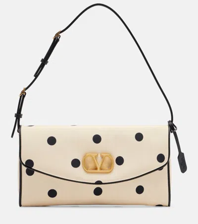 Valentino Garavani Devain Moire Plus De Pois Fabric Small Shoulder Bag In Neutral