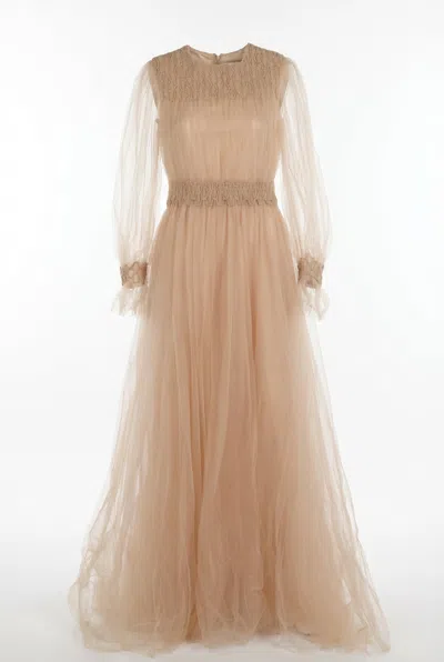 Valentino Embellished Gown Dress In Neutral
