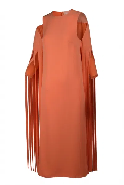 Valentino Fringed Cold-shoulder Maxi Dress In Brown