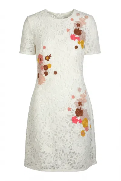 Valentino Floral Lace Mini Dress In White