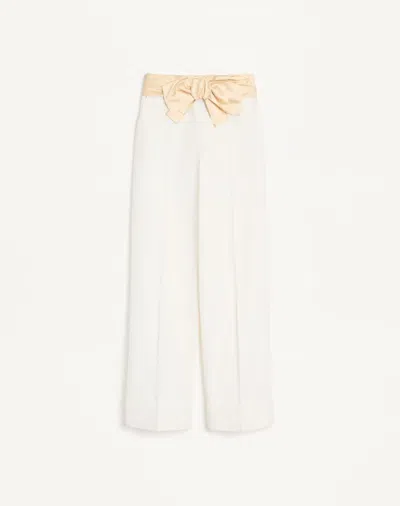 Valentino Diagonal Cotton Linen Trousers Woman Ivory 50 In White