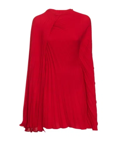 Valentino Diagonal Pleat Silk Georgette Mini Dress In Red