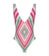 Valentino Geometric-print V-neck Swimsuit In Multi