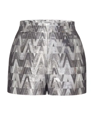 Valentino Diamond Plaid Shorts In Gray