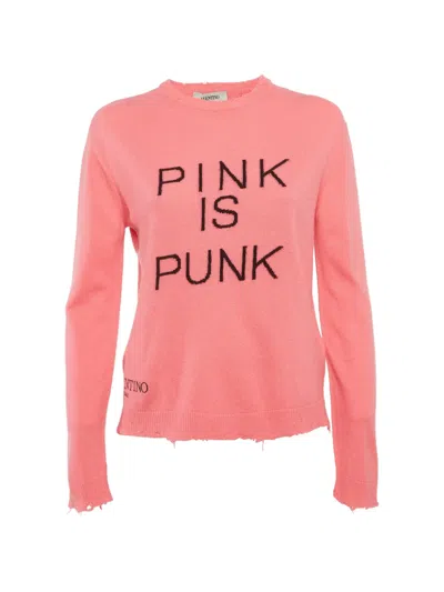 Pre-owned Valentino Distressed-hem Crew-neck Sweater In Pink
