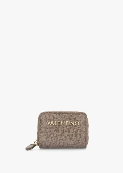 Valentino Garavani Divina Taupe Pebbled Coin Purse In Brown