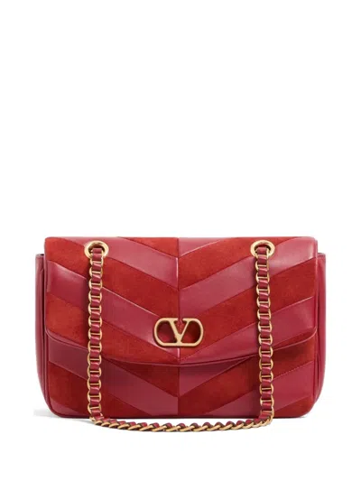 Valentino Garavani Djuna Medium Chain Bag In Suede And Nappa With Chevron Pattern In Red