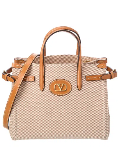 Valentino Garavani Dnu Inv Valentino Antibes Small Canvas & Leather Tote In Pink