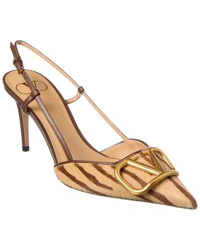 Valentino Garavani Vlogo Signature 80 Haircalf & Leather Slingback Pump In Brown