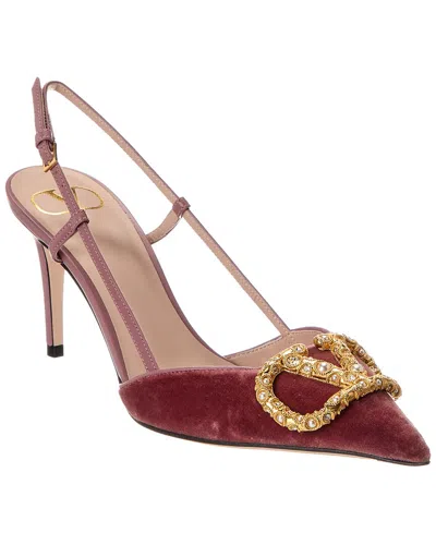 Valentino Garavani Dnu Inv Valentino Vlogo Signature 90 Velvet & Leather Slingback Pump In Pink