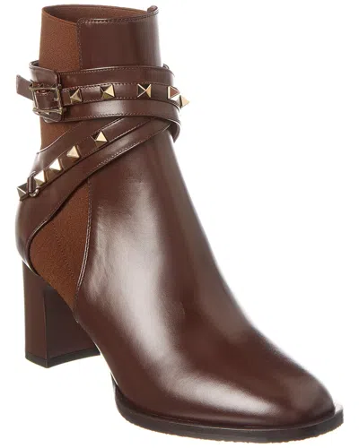 Valentino Garavani Dnu Pack Valentino Rockstud 90 Leather Bootie In Brown