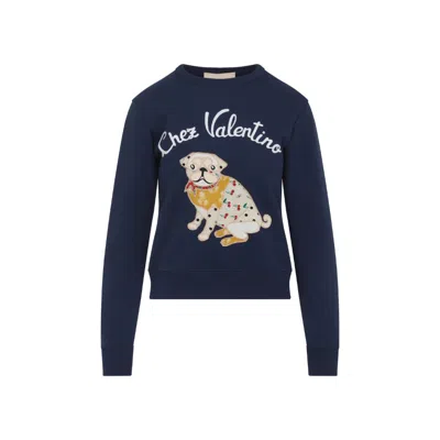 Valentino Dog Graphic Cotton Sweatshirt In Blue