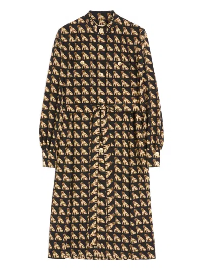 VALENTINO DOG-PRINT BELTED MIDI DRESS