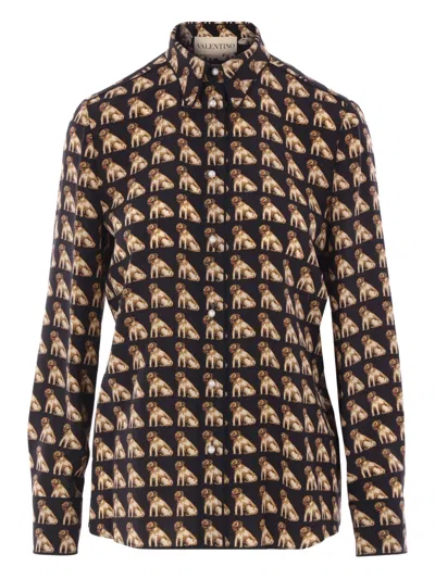 Valentino Collar Shirt With Long Sleeves And All-over Print In Multi