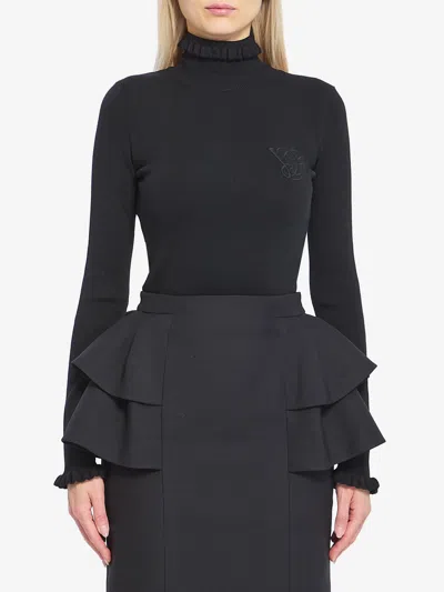 Valentino Turtleneck With Ruffles In Black
