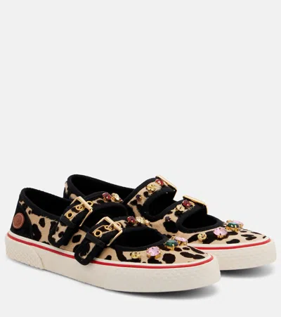 Valentino Garavani Dollyboard Embellished Calf Hair Sneakers In Brown