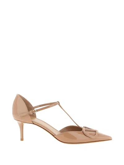 Valentino Garavani D`orsay T-strap Vlogo-detail Leather Pumps In Neutral