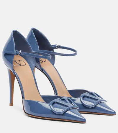 Valentino Garavani D'orsay Vlogo Patent Leather Pumps In Blue