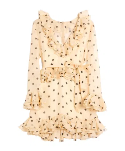 VALENTINO VALENTINO POLKA DOT-PRINTED V-NECK RUFFLED DRESS