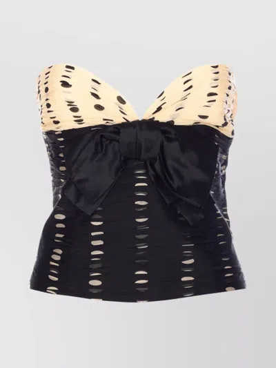 VALENTINO DOTS PRINT STRAPLESS HEART NECK TOP