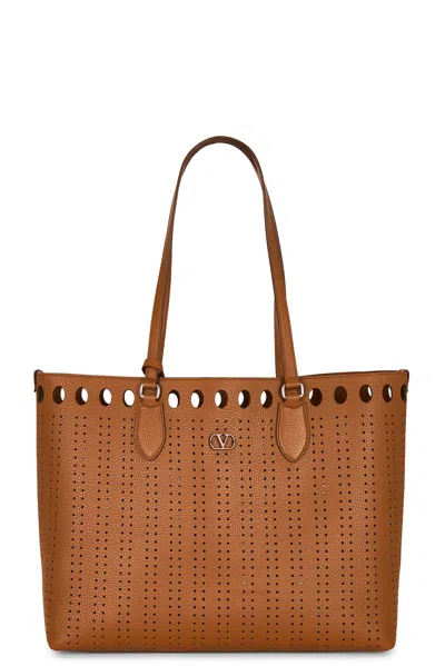 Valentino Garavani Dotte Large Tote Bag In Cuoio