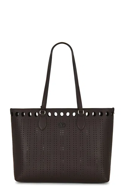 Valentino Garavani Dotte Large Tote Bag In Marrone Scuro