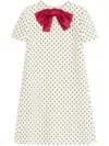 Valentino Garavani Polka Dot Satin Bow Tweed Shift Dress In White