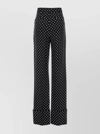 Valentino Dotted Wide-leg Trousers Cuffed Hem In Black