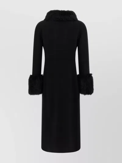 VALENTINO DOUBLE BREASTED BELTED COAT WITH FAUX FUR