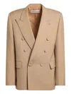 Valentino Double-breasted Jacket Camel Light In Wool In Brown
