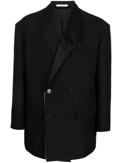 Valentino Double-breasted Blazer In Black