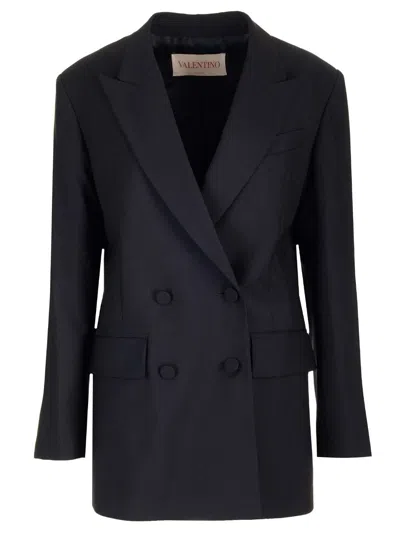 Valentino Peak-lapels Double-breasted Blazer In Blue