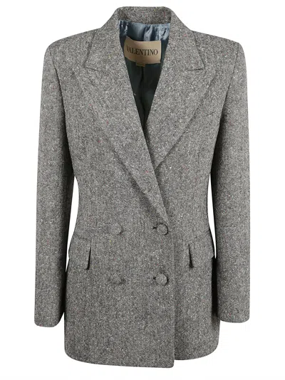 Valentino Double Breasted Blazer In Gray