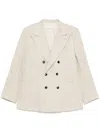 Valentino Double-breasted Linen Blend Jacket With Structured Fit In Neutrals