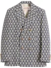 Valentino Double-breasted Wool Jacket With Toute La V Jacquard Pattern In White