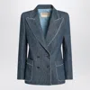 Valentino Garavani Double-breasted Jacket In Chambray Denim In Blue