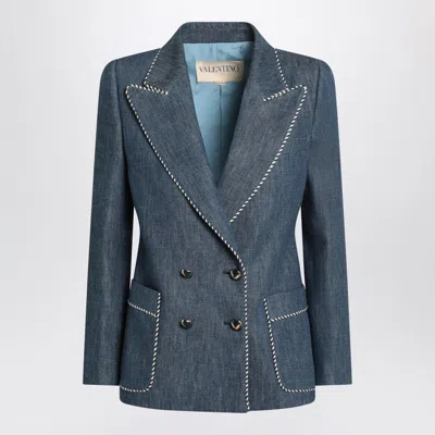 VALENTINO VALENTINO  DOUBLE-BREASTED BLUE JACKET IN CHAMBRAY DENIM