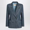 Valentino Garavani Double-breasted Jacket In Chambray Denim