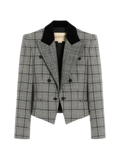 Valentino Wool Jacket With Check Pattern Woman Grey 46 In Gray