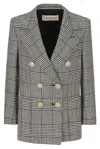 Valentino Houndstooth Double-breasted Blazer In Grey