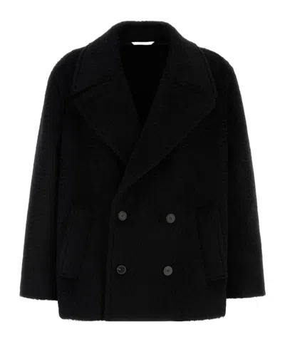 Valentino Dropped Shoulder Wool Blend Coat In Black