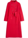 Valentino High-neck Double-breast Belted Wool Cashmere Coat In Red