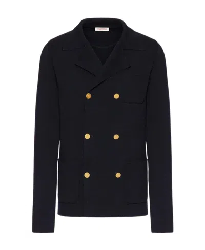 Valentino Double-breasted Virgin Wool Cardigan In Black