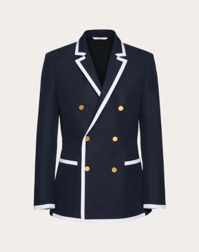 Valentino Double-breasted Cotton Poplin Jacket Laminated Onto Neoprene In Blau